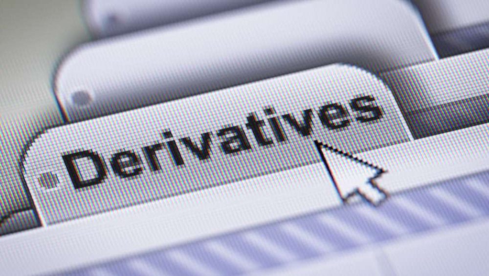 Close-up of a computer screen interface showing a highlighted digital tab labeled "Derivatives" with a cursor pointing to it.