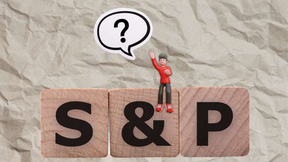Cartoon figure sitting on S&P blocks with a question mark bubble.