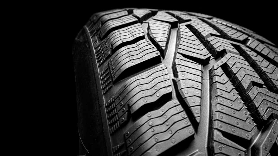 Close-up view of detailed tire tread pattern.