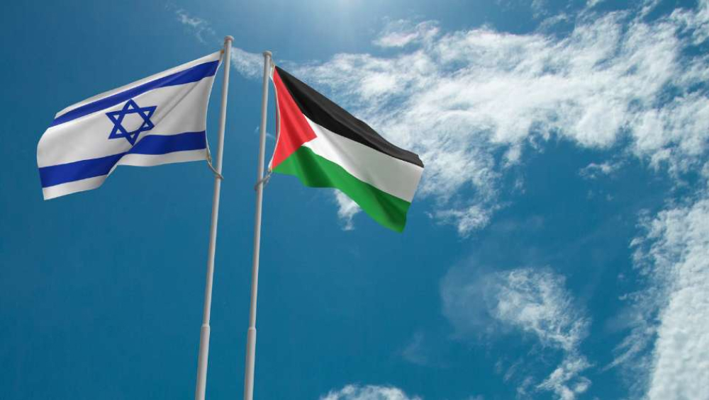 Israeli and Palestinian Flags Against the Sky