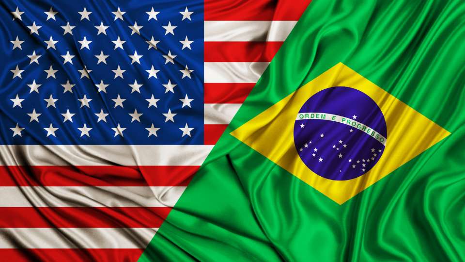 US and Brazil national flags side by side, symbolizing bilateral cooperation.