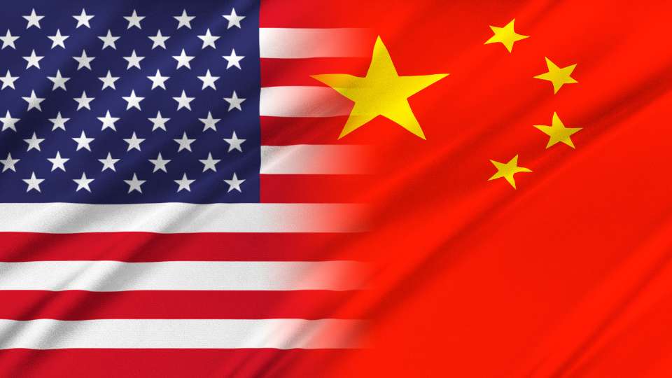Composite image of the American flag and the Chinese flag, representing the geopolitical relationship between the US and China.