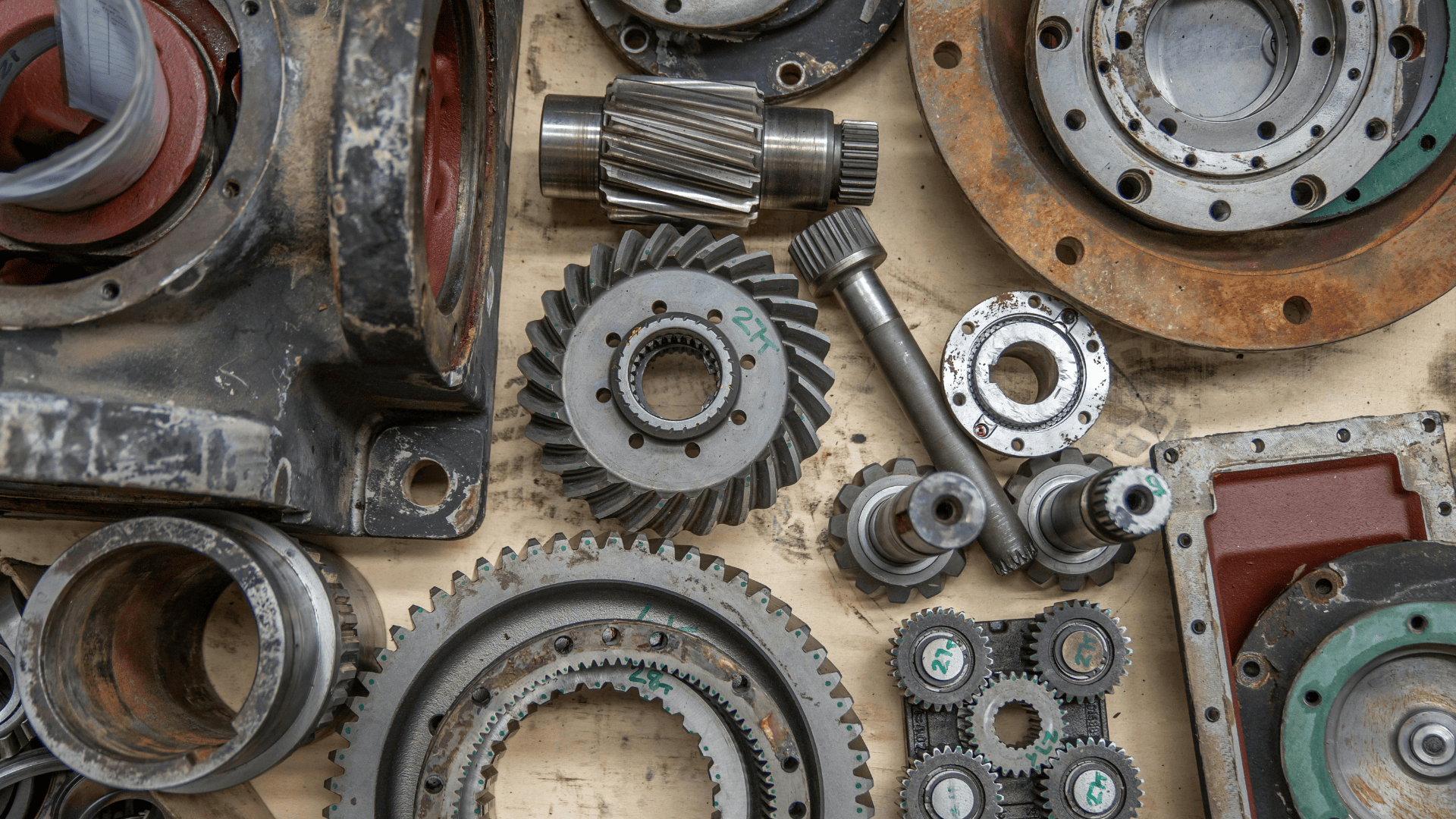 Close-up of mechanical gears and machine parts.