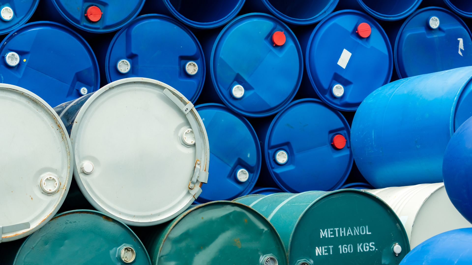 Methanol containers stacked together