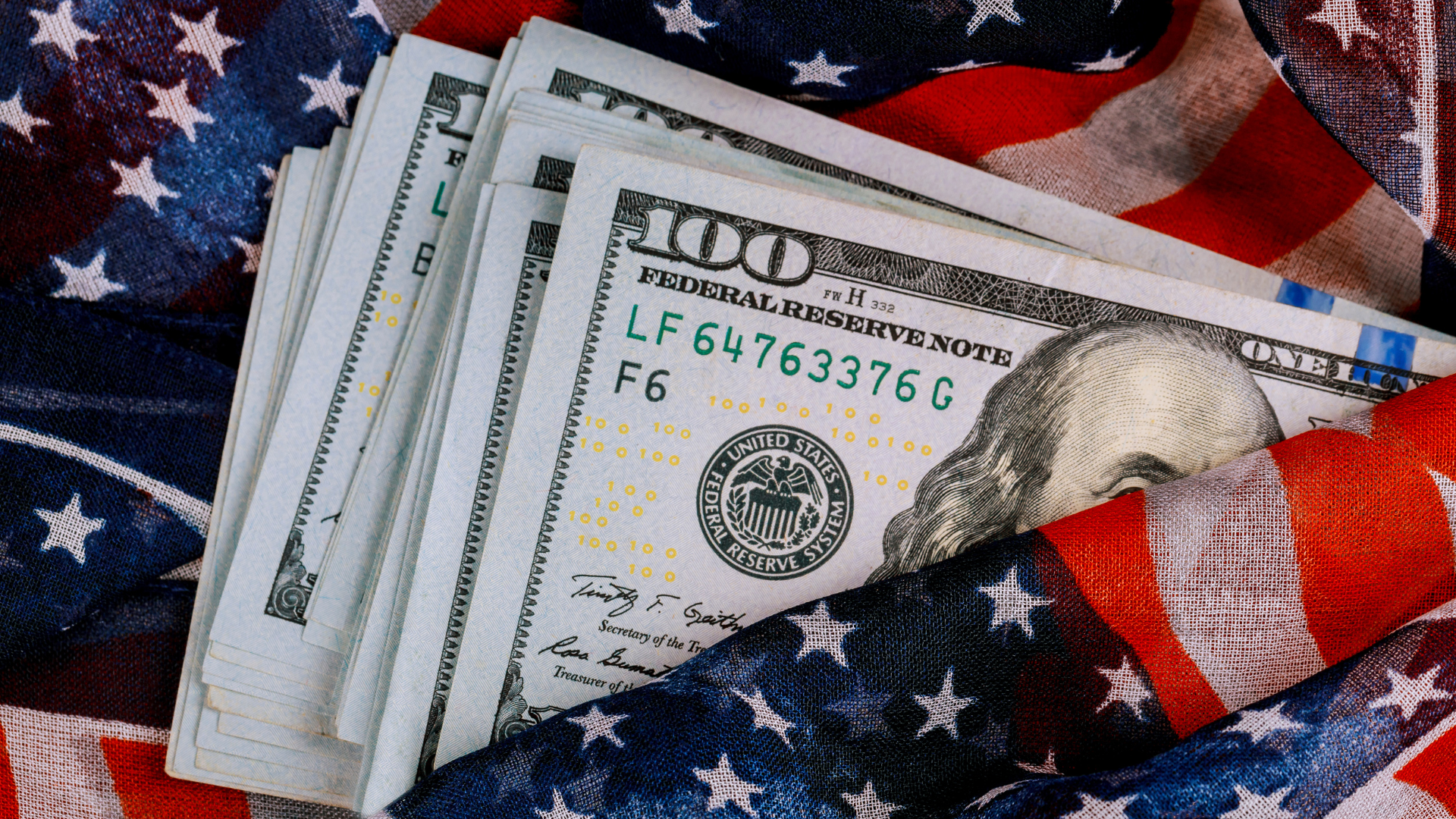 American Flag and Banknotes USD Currency Money